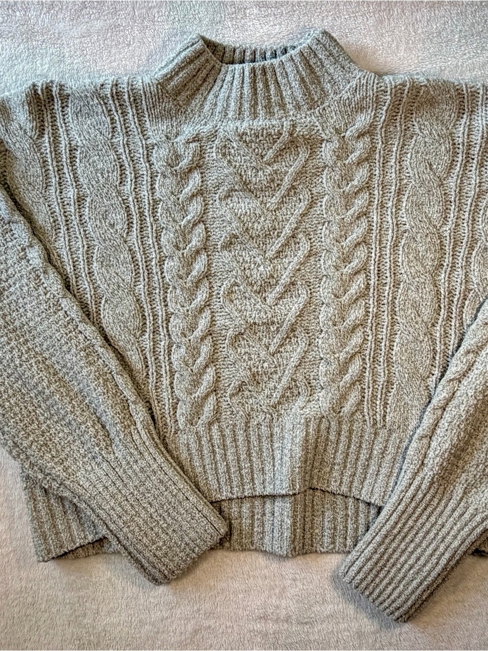 Cozy Cable Knit Mock Neck Sweater - Light Heather Gray